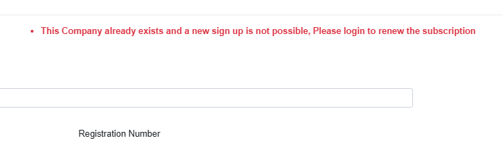 Error on Registration Number